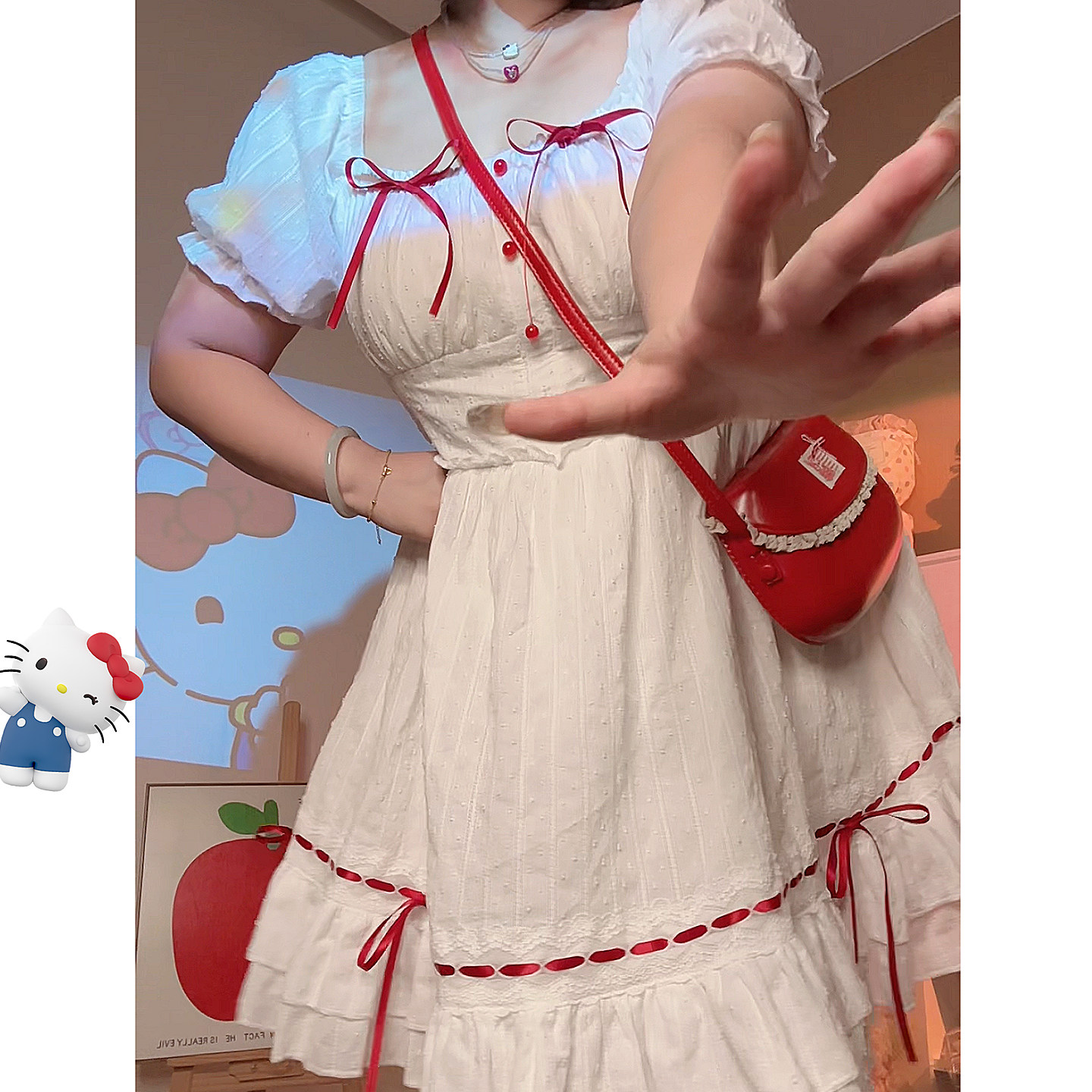 「妙妙家北岛樱落」大码胖mm甜妹蝴蝶结背后打揽连衣裙小个子显瘦