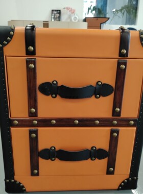 中古风床头柜爱马橙色美式乡村边几法式皮箱子装饰复古展示柜斗柜
