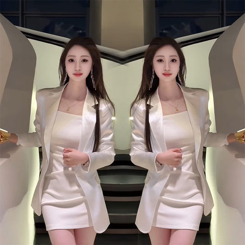 气质名媛西装外套高腰吊带裙两件