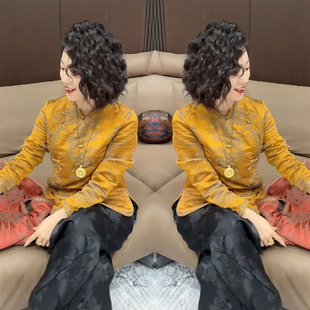 高级感百搭气质印花上衣潮 国风盘扣提花上衣女时尚 2026年春季 新款