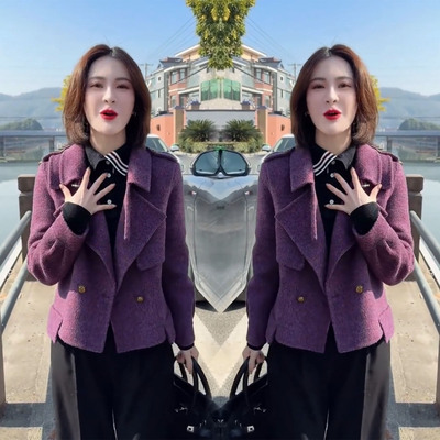 秋冬高级感短款气质仿毛呢外套女