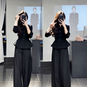 气质高级感立领收腰上衣阔腿裤 显瘦两件套潮 修身 减龄套装 女秋冬季
