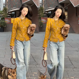 高级感时尚复古中式旗袍领衬衫女秋冬季新款长袖修身显瘦印花上衣