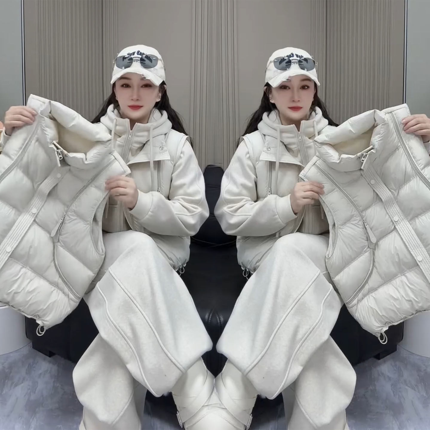 时尚连帽马甲卫衣阔腿裤三件套女2026冬季新款韩版休闲运动套装潮