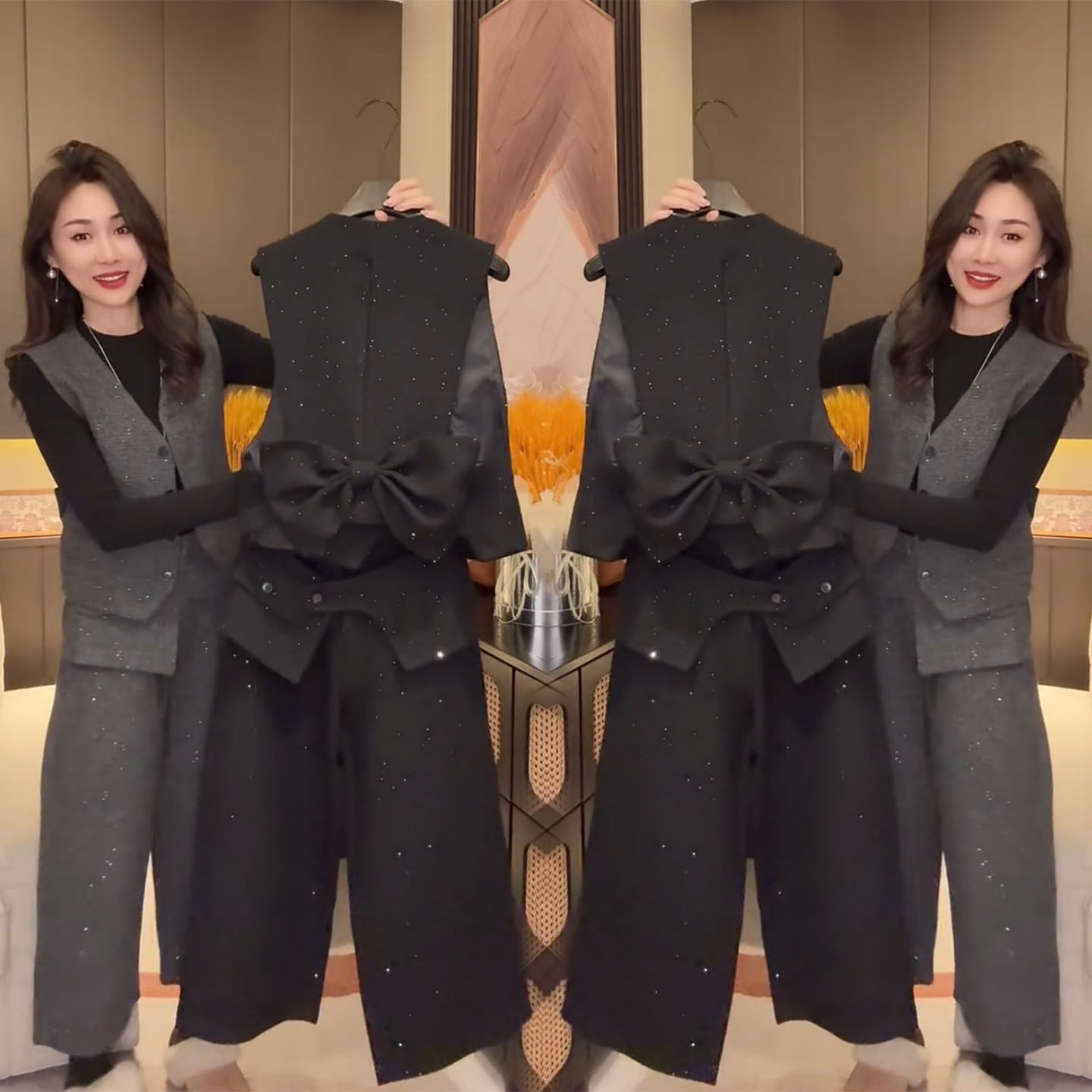 2025冬季新款蝴蝶结马甲阔腿裤两件套女显瘦气质高级感百搭套装潮,女装/女士精品,时尚套装,淘宝优惠券,粉丝福利购,淘宝优惠卷