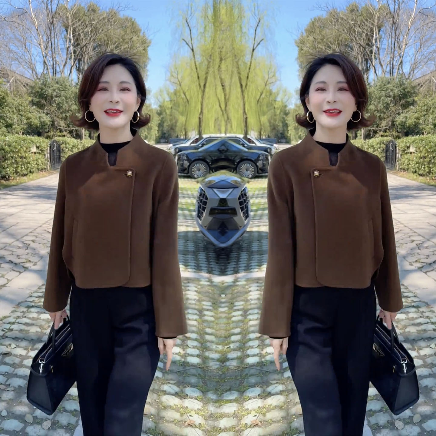 极简风立领短款毛呢外套女