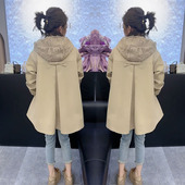 欧洲站2025春装 欧货韩范宽松显瘦蕾丝拼接连帽风衣简约外套女 新款