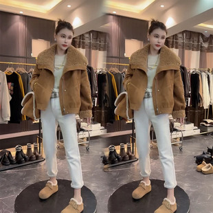 高级感毛毛大翻领加绒加厚保暖减龄外套女2025秋冬季新品上衣女潮