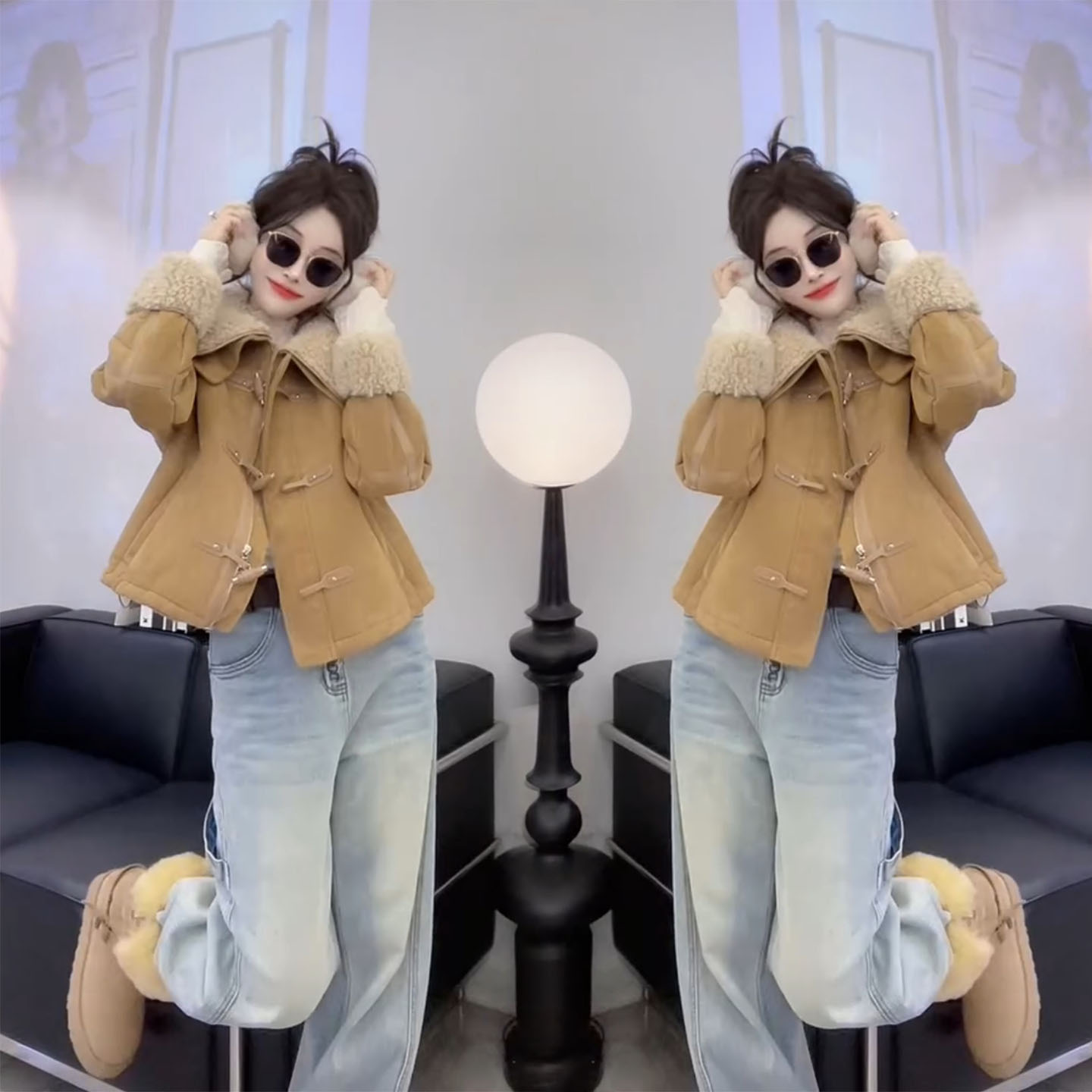 高级感气质仿羊羔毛外套女