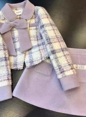 新款秋冬气质小众时尚长袖外套香风两件套短裙加厚套装