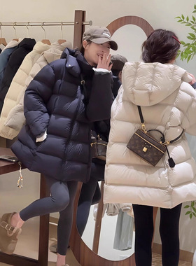 白鸭绒2025年冬季新款羽绒服女中长款连帽加厚保暖面包服羽绒外套