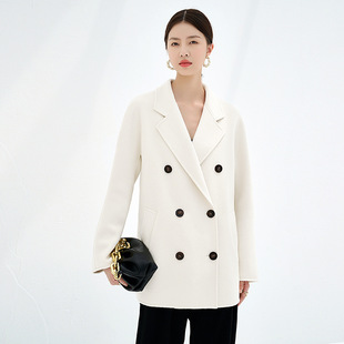 100纯小山羊绒双面大衣短款新款秋冬双排扣纯白色毛呢外套