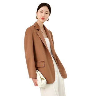 100纯羊绒短款小西装小个子双面羊绒大衣女秋冬修身显瘦外套