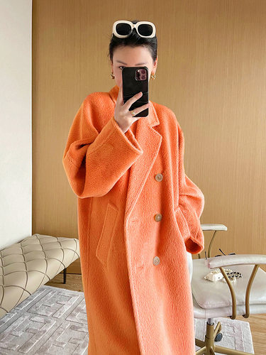 苏丽羊驼绒羊绒大衣女中长款101801双排扣新款冬季毛呢外套