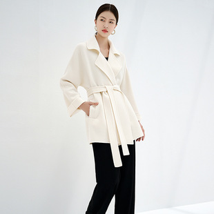 100山羊绒黑色短款双面羊绒大衣女新款女装