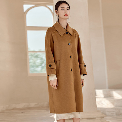 100纯山羊绒宽松双面呢大衣女中长款文艺秋冬韩版小个子毛呢外套