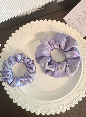 少女心事｜紫色桑蚕丝缎面提花大肠发圈真丝头花无痕头绳睡觉发饰