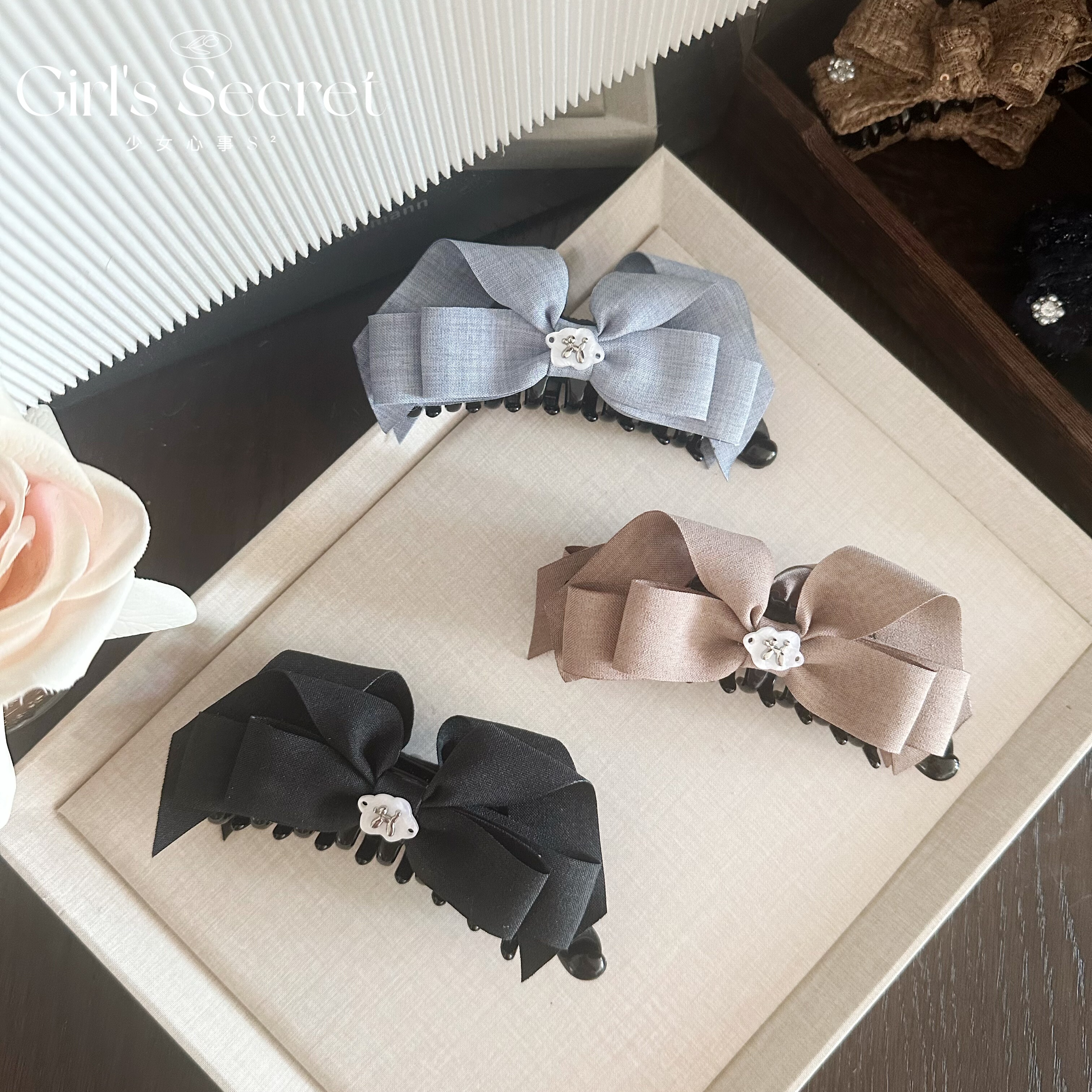 少女心事｜原创蝴蝶结香蕉夹后脑勺竖夹扁头神器增加发量马尾发夹