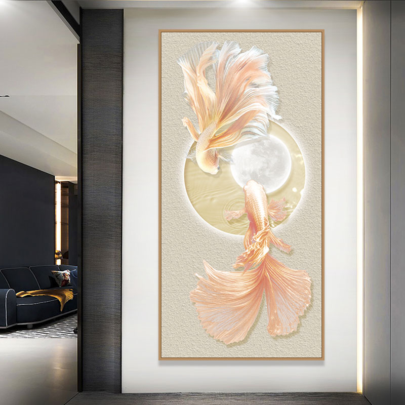 好运锦鲤入户玄关客厅隔断装饰画自粘走廊自粘墙贴画墙上环保壁画图片