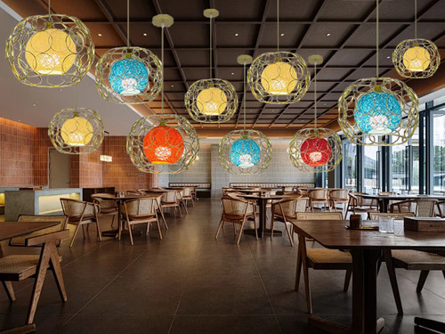 网红烧烤店灯笼麻球灯具彩色餐饮店铺商用餐厅中式火锅店专用吊灯