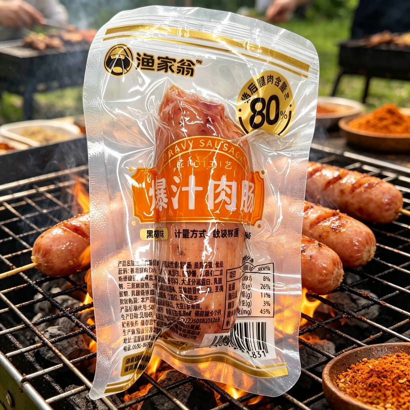 渔家翁爆汁肉肠黑胡椒味办公室下午茶休闲小零食独立小包装散称