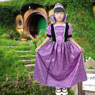万圣节服装儿童紫色王后后妈的茶话会白雪皇后老鼠嫁女王后连衣裙
