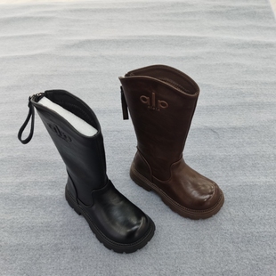 女童靴子2025冬季加绒二棉长筒保暖高靴小女孩真皮防水休闲靴子潮