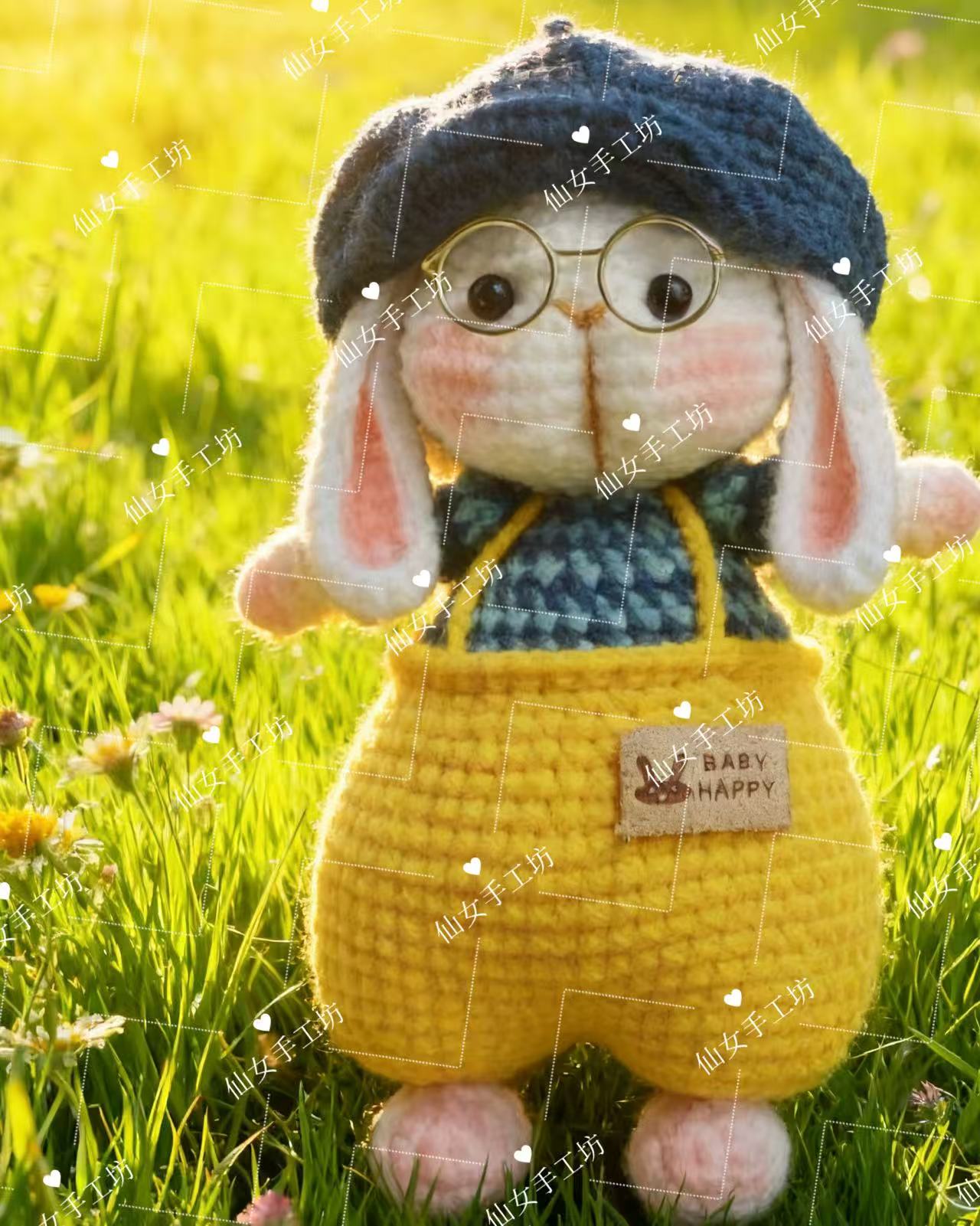 成品糖糖兔长耳朵兔钩针制作毛线编织玩偶钥匙扣挂件摆件手工钩织