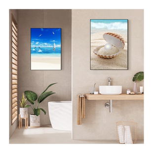 卫生间装饰画自粘沙滩地中海风格酒店浴室挂画洗手间厕所墙面壁画
