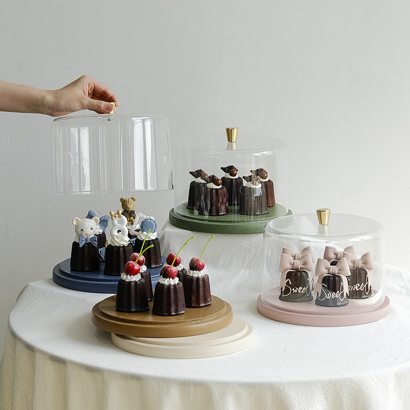莫兰迪色蛋糕盘 带罩子点心盘 婚礼甜品台糕点盘 木质冷餐茶歇盘