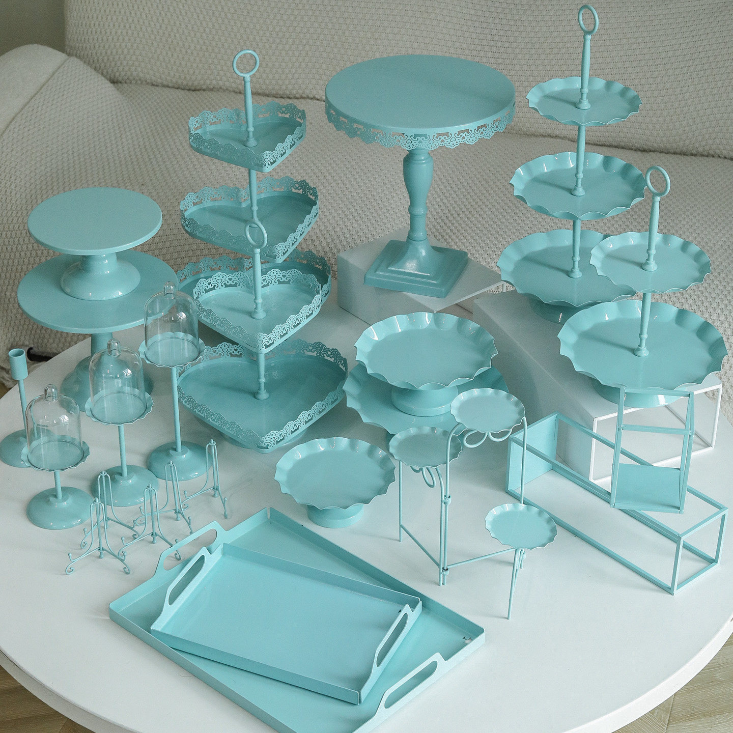 【特价清仓】蒂凡尼蓝色蛋糕盘婚礼甜品台蛋糕架下午茶茶歇点心架