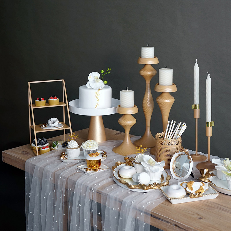 香槟色蛋糕架 西餐桌装饰品 婚礼甜品台摆件浅金色甜品架蛋糕托盘