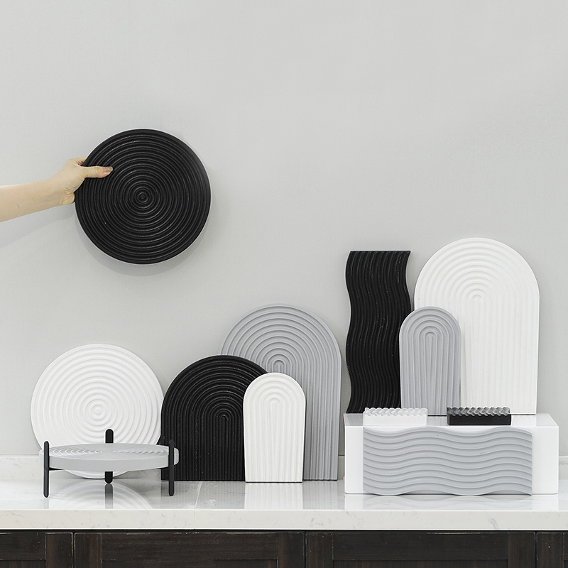 黑白灰水波纹砧板波浪纹榉木托盘