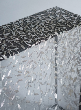 灰色叶子网纱桌布银色亮片甜品台布艺垂顺不怕皱餐桌布摄影背景布