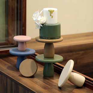 莫兰迪色装 下午茶点心盘 饰摆件 北欧风木制托盘 蘑菇造型蛋糕盘