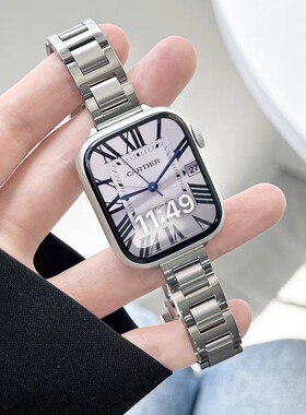 适用苹果applewatch表带金属蓝气球蝴蝶扣简约女款iwatch10手表带