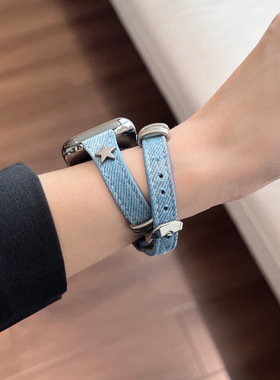 适用苹果手表扎染水洗牛仔iwatchs10表带applewatch9代7小众手环