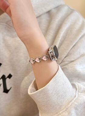 适用小米9手环nfc女款表带金属爱心链式小米手环8/9nfc版手表带