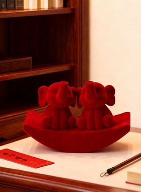 新中式红色大象树脂桌面摆件结婚礼物喜庆祝福礼盒装