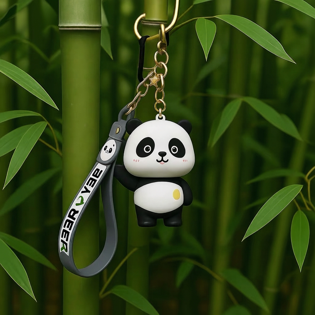 卡通可爱抱竹小熊猫钥匙扣挂件