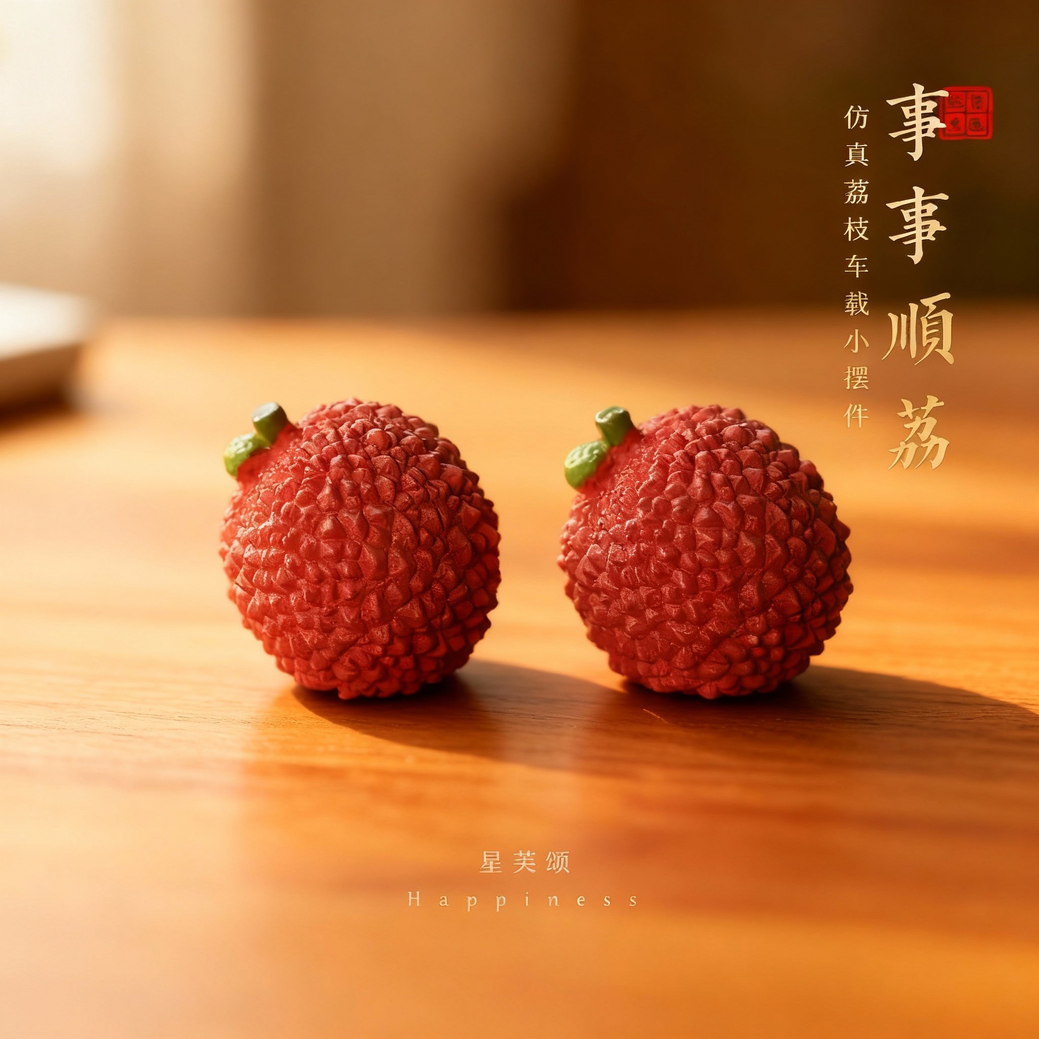 星芙颂仿真荔枝树脂摆件新中式桌面车载装饰品祝福礼物