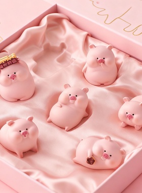 可爱粉色小猪树脂桌面摆件礼盒