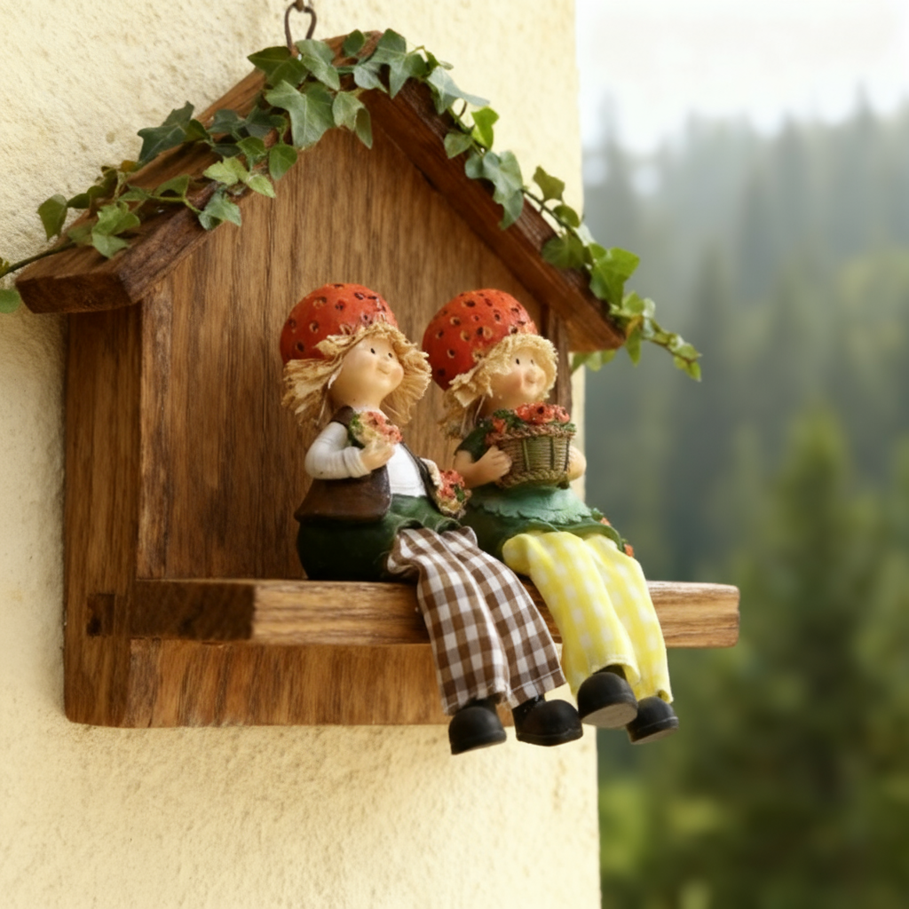 可爱树脂娃娃实木底座情侣摆件