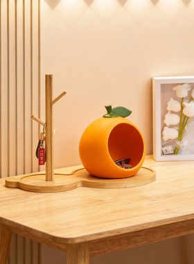 创意可爱橘子造型树脂收纳摆件