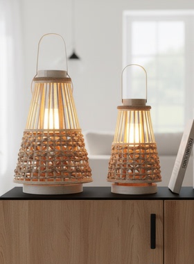 侘寂风竹编灯笼灯手工可发光摆件