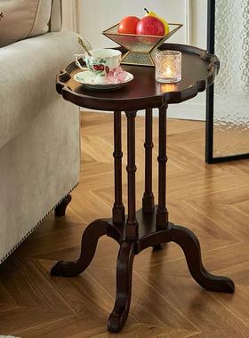 复古木质几何圆形雕刻边桌摆件