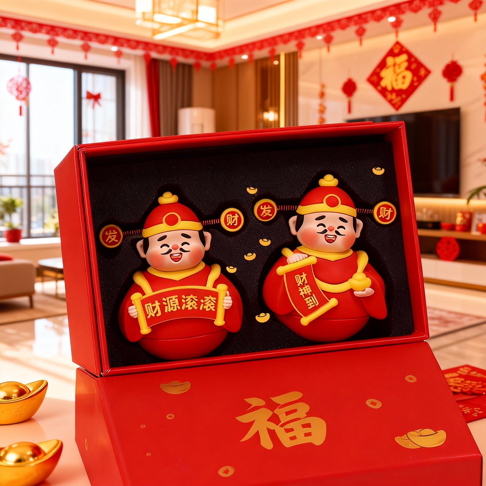 国潮财神爷树脂桌面摆件礼盒装