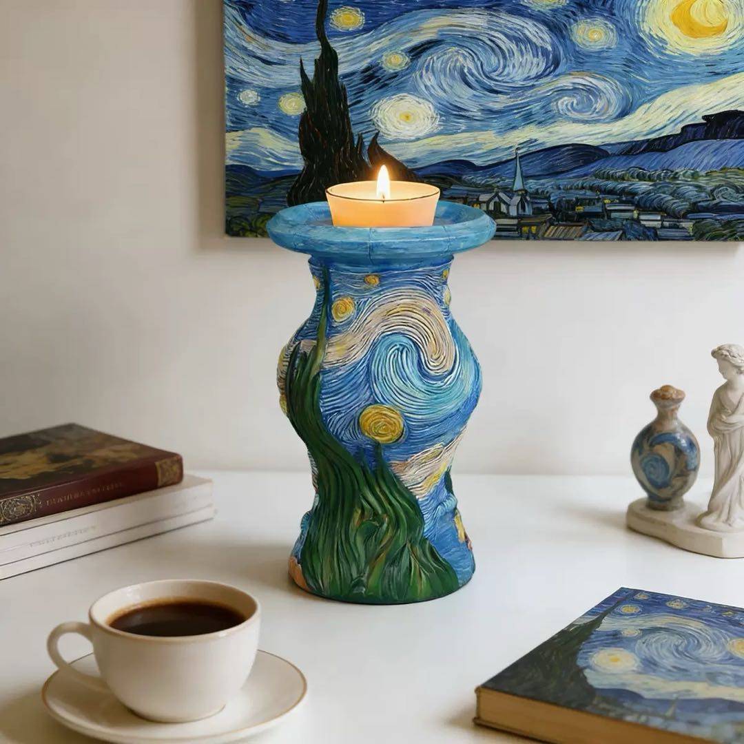 创意礼品梵高星空油画造型蜡烛台树脂工艺品客厅装饰摆件,家居饰品,创意礼品,淘宝优惠券,粉丝福利购,淘宝优惠卷