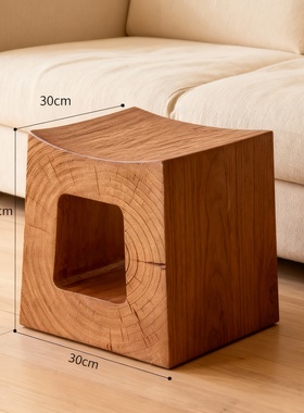 侘寂风实木手工几何收纳凳摆件