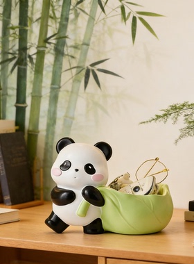 新中式手绘熊猫树脂收纳摆件礼盒